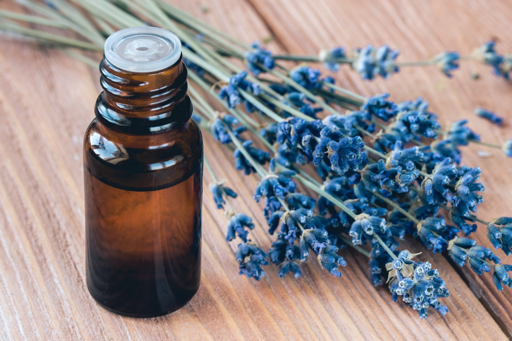 A bottle of lavender essential oil for sleep